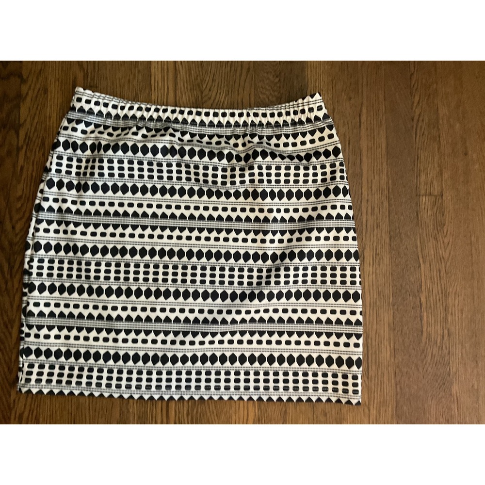 Black‎ White Geometric Print Elastic Waist Mini Skirt Graphic Pattern Straight